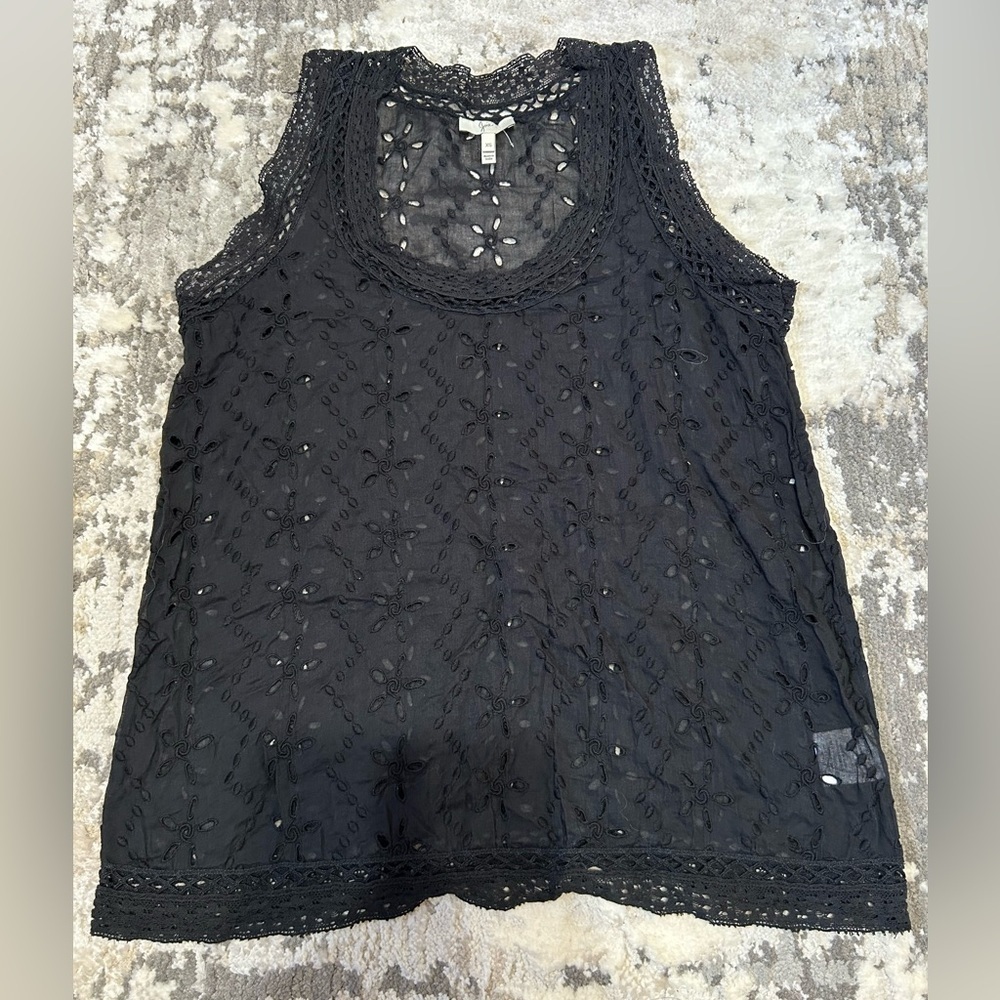 Joie Black Crochet-Trim Eyelet Tank
